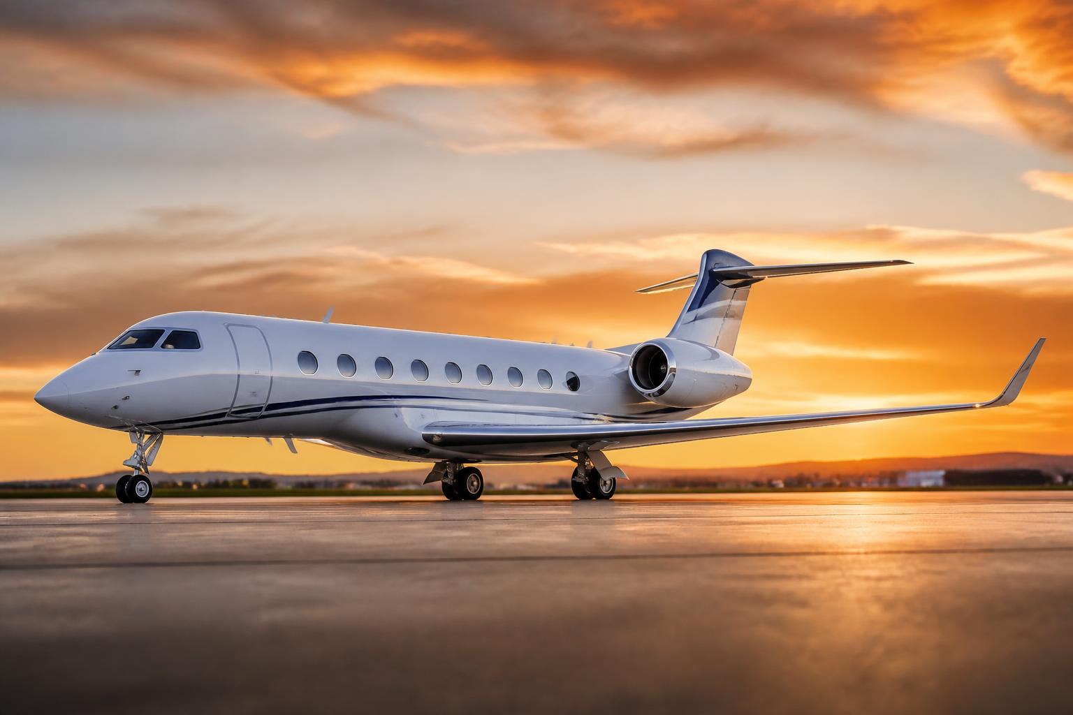 Gulfstream G800 on the tarmac at sunset