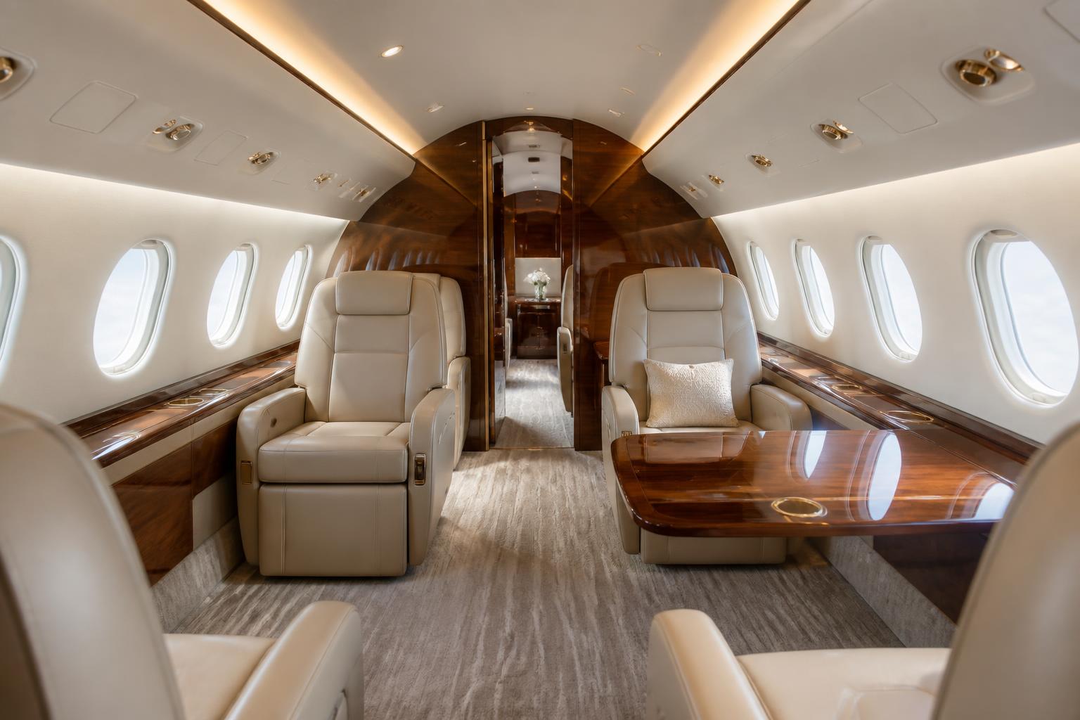 Luxurious private jet cabin interior
