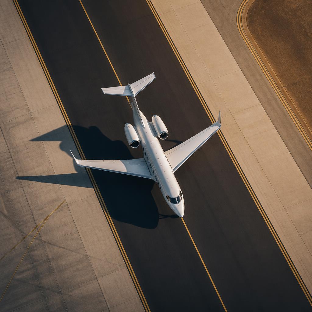 Private jet from above on a runway